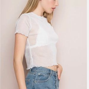 brandy melville Silver White cropped ruffle trim PORTER GLITTER women girls S